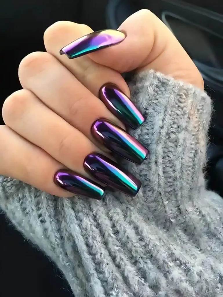 rainbow chrome nails