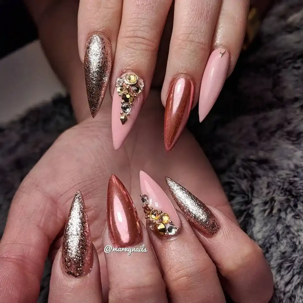 rose gold chrome nails