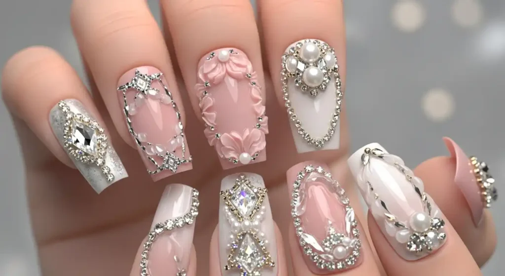 3D Gel Sculpting Frames in 3D embellished Nails