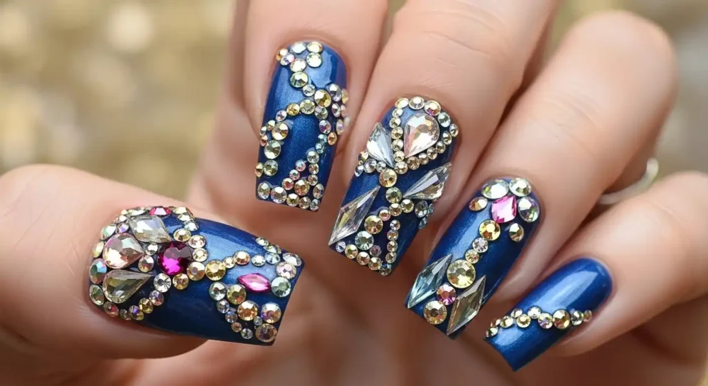 Rhinestones & Crystals in 3D embellished Nails