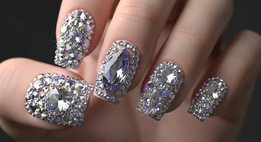Rhinestones & Crystals in 3D embellished Nails