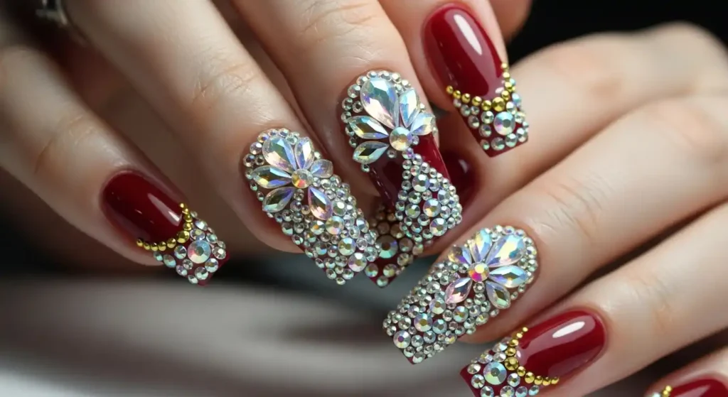 Rhinestones & Crystals in 3D embellished Nails
