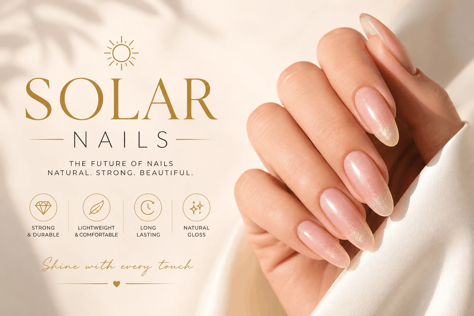Close-up of solar nails showing glossy pink-and-white finish typical of CND solar nail enhancements